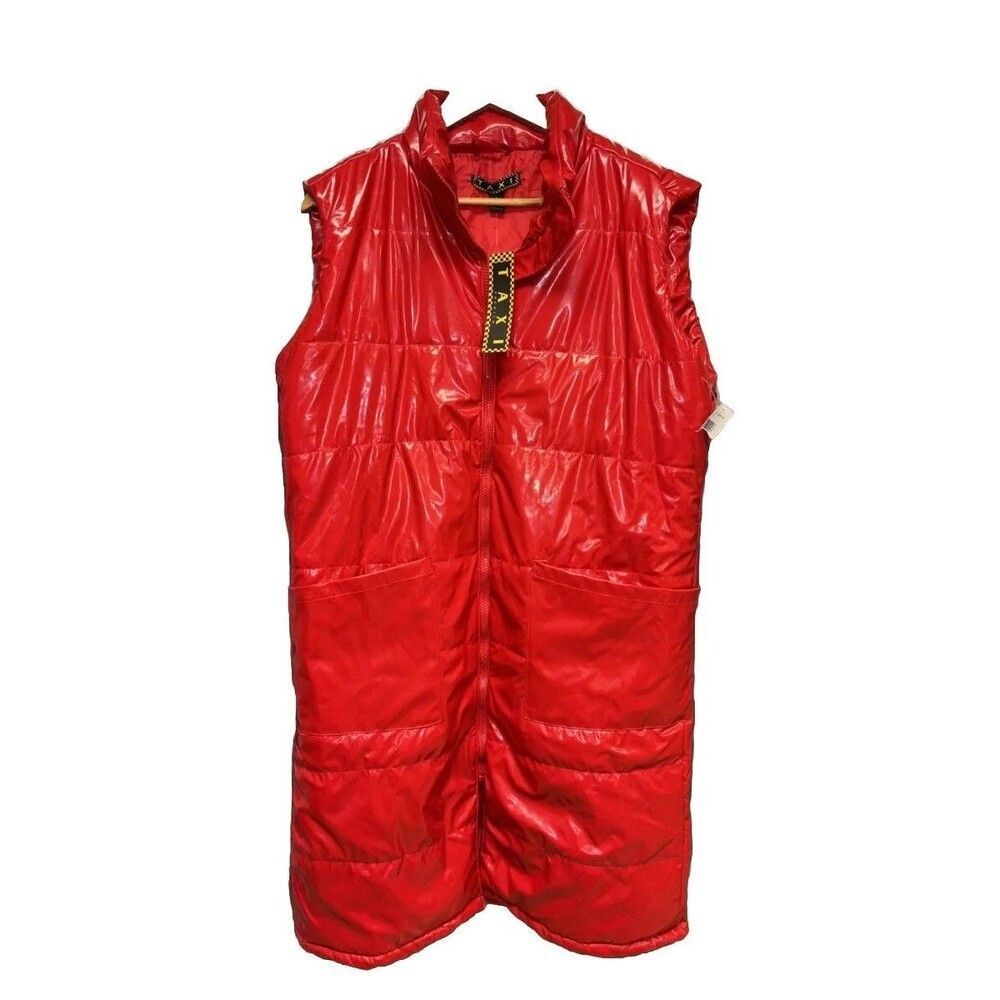 Taxi Premium Puffer Vest Long Women XL Red New Pockets Lined Sleeveless